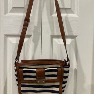 CHAPS Navy and White Striped Crossbody Leather